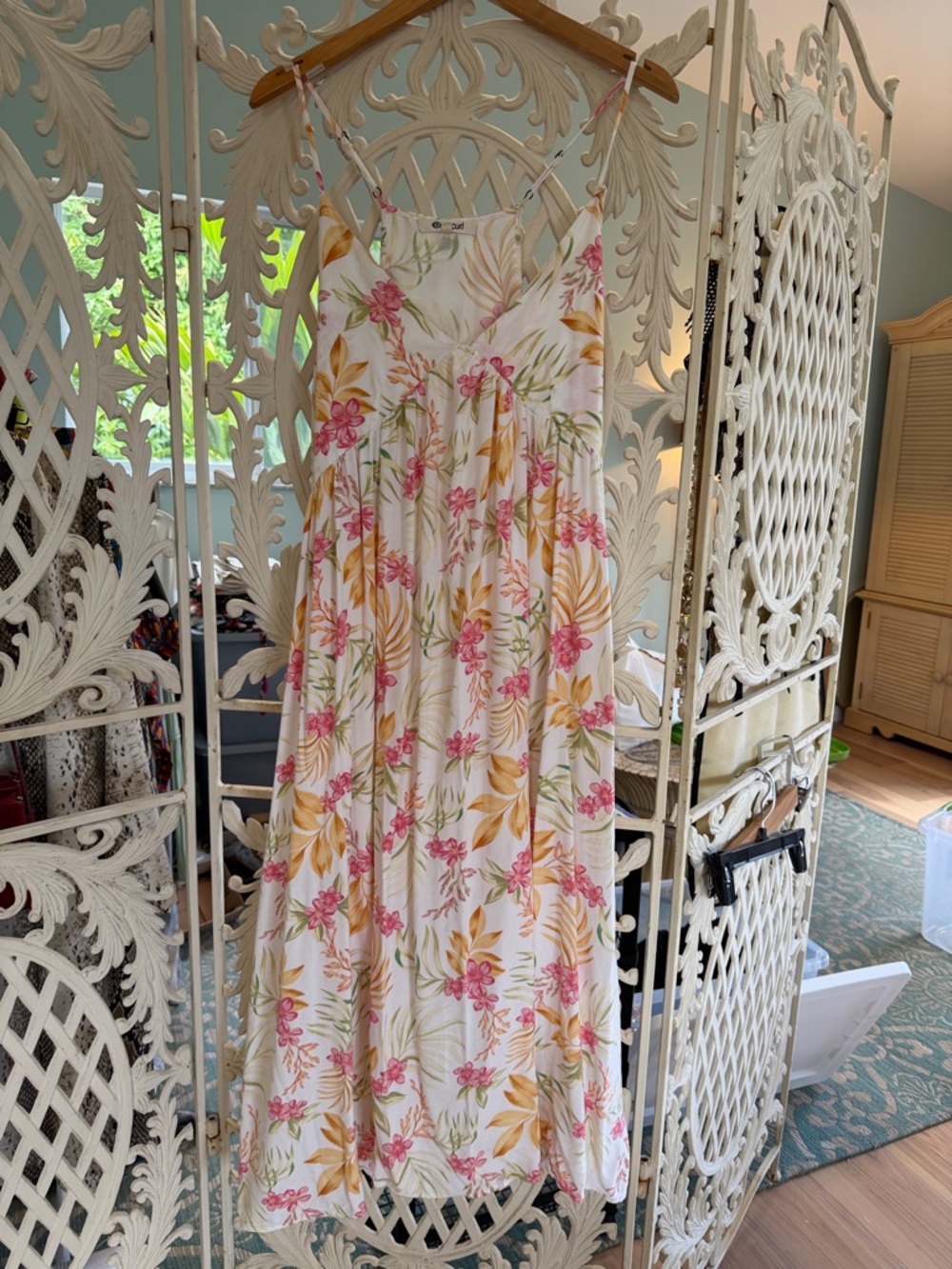 Rip Curl | White Maxi Dress with Pink & Yellow Floral Print